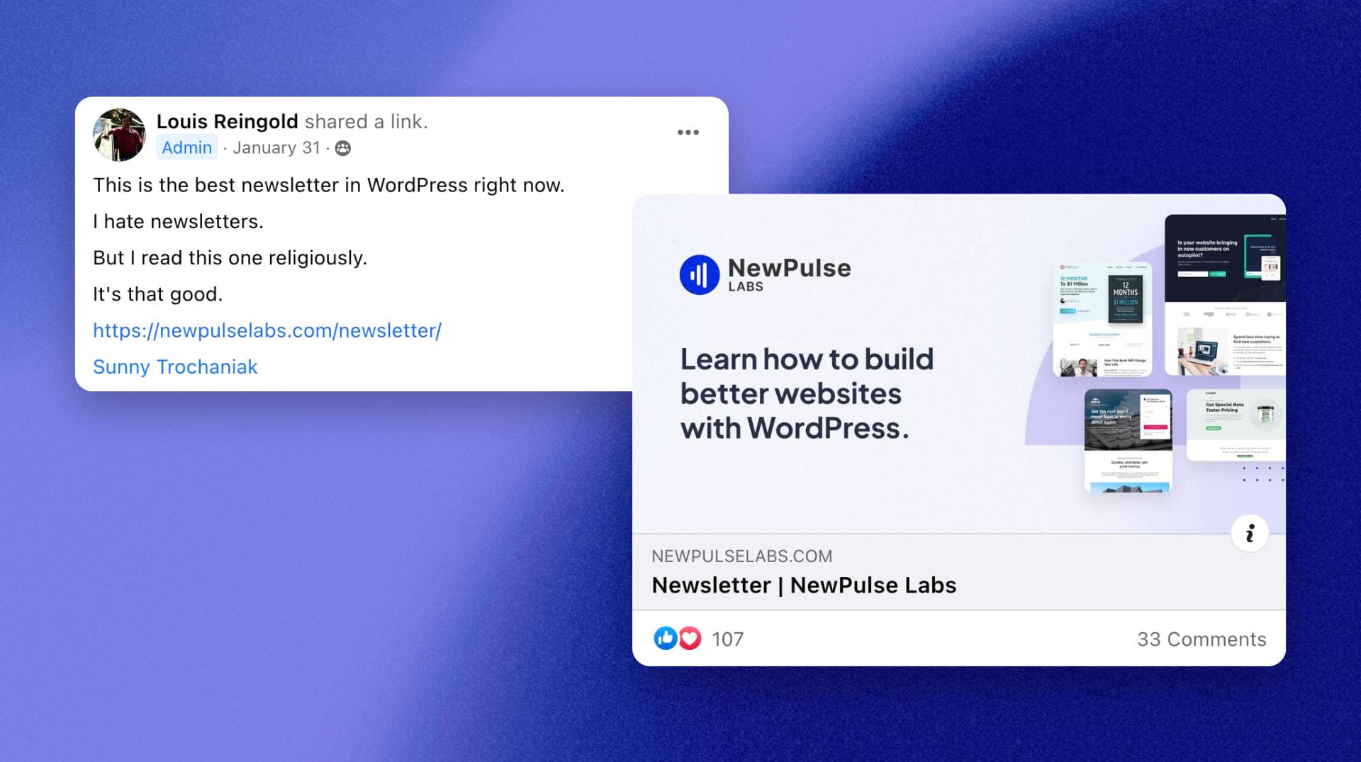 Screenshot of Louis Reingold sharing The Lab Report inside the Oxygen Builder Community