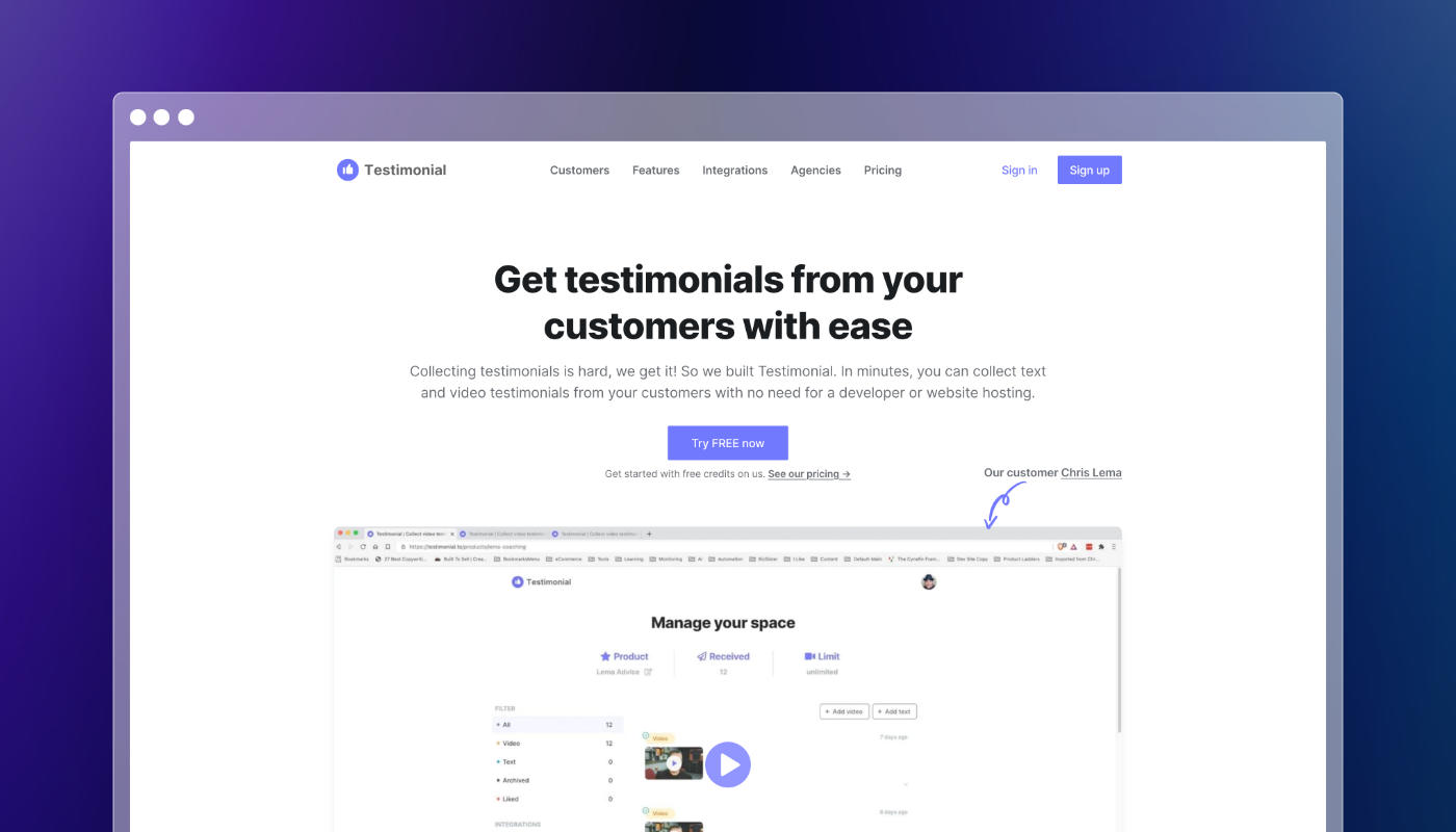 Testimonial.to homepage