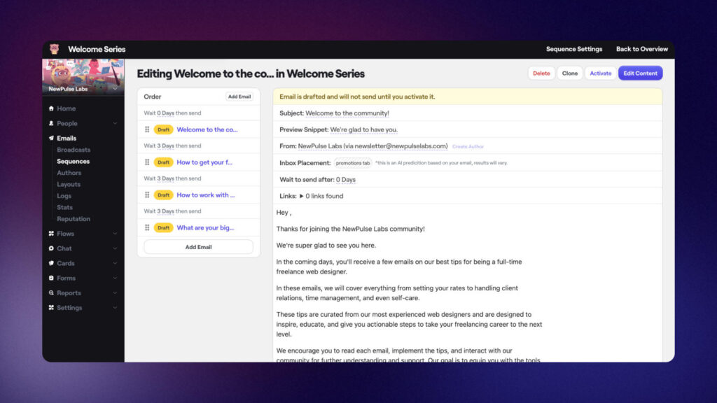Creating an email sequence
