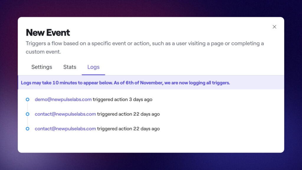 A view of the flow activity log