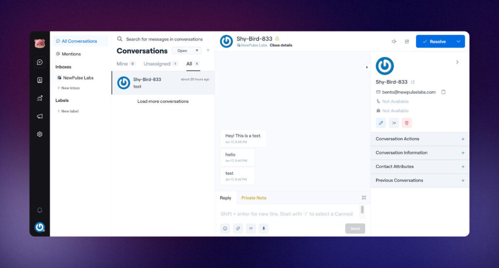 Bento's live chat platform