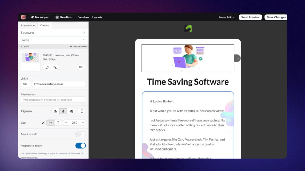 Using the visual Stripo editor