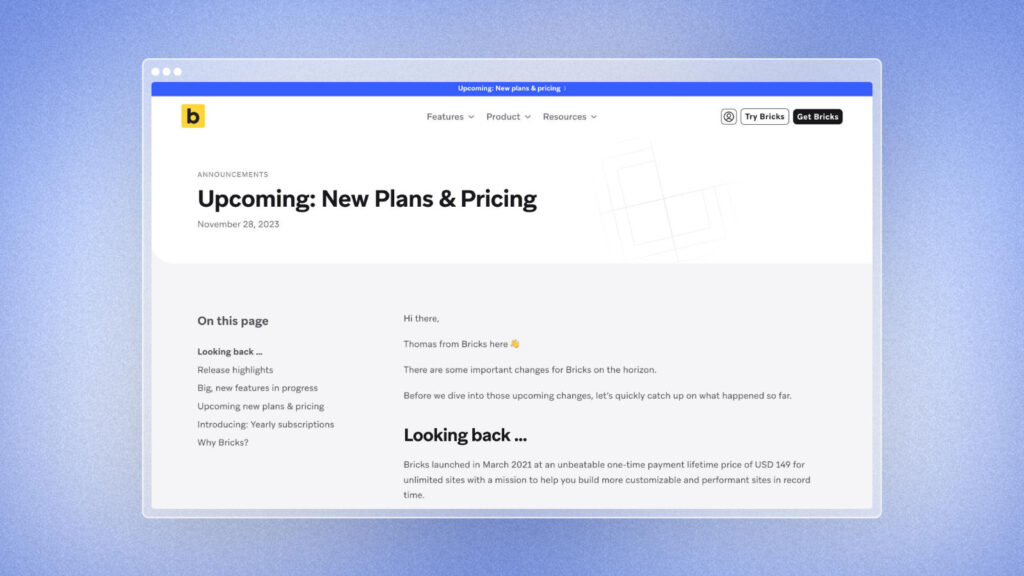 Bricks Builder new pricing